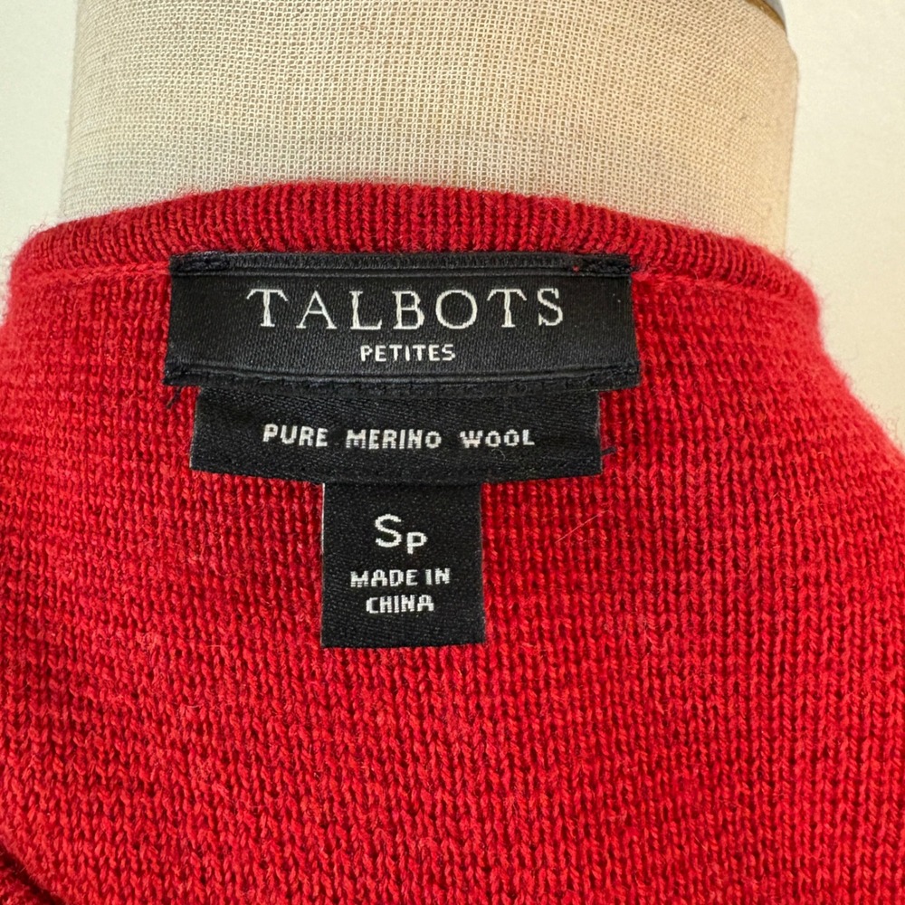 Talbots Sweater Dress Womens SP Red Merino Wool Flared 3/4 Sleeve V-Neck Luxury - Picture 7 of 8